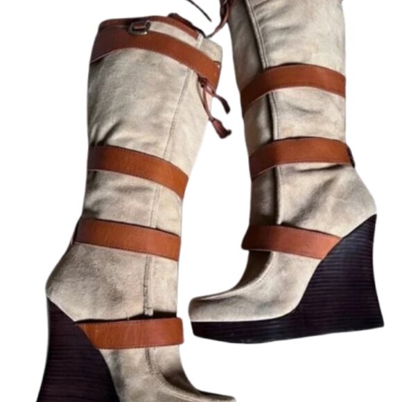 L.A.M.B. Suede & Leather Wedge Boots — Size 6 - Picture 6 of 14